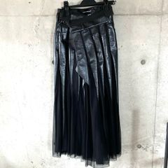 JJ-S007 ジュンヤワタナベ コムデギャルソン JUNYA WATANABE COMME des GARCONS フェイクレザー×エステルチュール プリーツ仕立て巻きスカート 黒 Sサイズ 2022年A/W