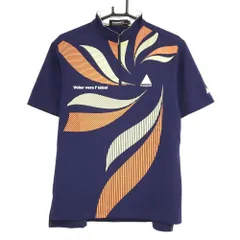 ルコック 半袖ハイネックシャツ  ネイビー×イエロー 前面プリント ハーフジップ メンズ M ゴルフウェア le coq sportif