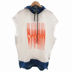 ディーゼル DIESEL スウェットパーカー ノースリーブ フード 異素材MIX プリント 白 ホワイト メタリック /UO ■GY01