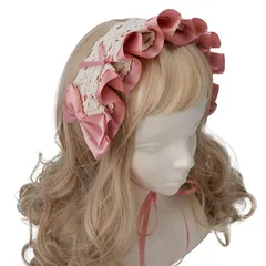 [GTM Smith] ヘッドドレス ヘア バンド 甘ロリ ロリィタ 姫 ロリ 髪飾り 衣装 フリル レース リボン ピンク