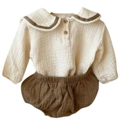 ☆ ブラウン ☆ 90cm ☆ ベビースーツ セーラー服 かぼちゃパンツ ベビー服 セットアップ ベビースーツ セーラー服 セーラーカラー 上下セット 子供服 ベビー キッズ 女の子 男の子 フォーマル カジュアル 出産祝い 赤ちゃん 誕生日 入園式