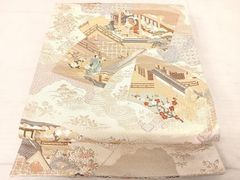 平和屋着物◎六通柄袋帯　唐織　地紙人物風景文　金糸　金通し地　正絹　逸品　AAAR8396yx