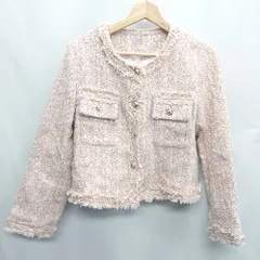 ◇ ⊇ ノーブランド ツイード柄　ラメ入り フリンジ加工 長袖 ジャケット サイズ表記なし ピンク系 レディース E  【1410100043996】