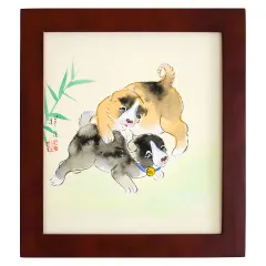 秋田犬　日本犬　夏　ひまわり　日本画　原画　絵画　水干絵具 秋田犬 日本犬 夏 ひまわり 日本画 原画 絵画 水干絵具 美術品