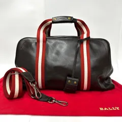 ★-19 BALLY バリー ボストンバッグ ショルダー 2Way ブラウン レザー ネームプレート入れ付き ユニセックス