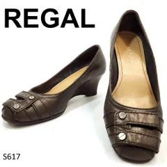 リーガル　22.5cm ウェッジソール　パンプス　スクエアトゥ　飾りベルト付き　ブロンズ