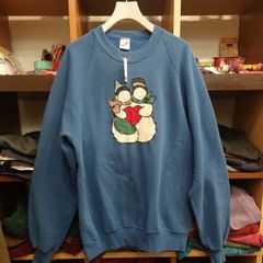 80s 90s ビンテージ JERZEE ジャージーズ USA製 刺繍 雪だるま ラグランスリーブ スウェットトレーナー 表記XLサイズ ブルー 青 05J0503