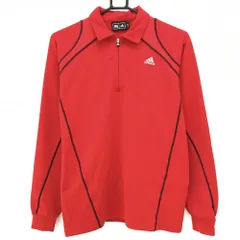 【美品】アディダス 長袖ポロシャツ レッド×黒 胸元ロゴ ハーフジップ メンズ S/P ゴルフウェア adidas