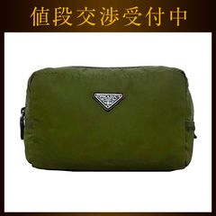 プラダ ポーチ カーキ グリーン テスート 小物入れ ナイロン レザー 中古