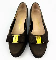 フェラガモ　フラットパンプス　ヴァラ リボンチャコール 5 1/2C約23cm