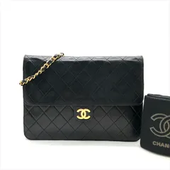 良品 CHANEL シャネル ココマーク ラムスキン マトラッセ プッシュロック チェーン ショルダー バッグ ブラック a6370