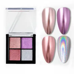 【新着商品】ピンク シルバー パウダー ネイルアート ミラーネイル ジェルネイル 4色セット レジン ネイルパウダー メタリックパウダー 固形 チップ付き パレット (C) ミラーパウダー