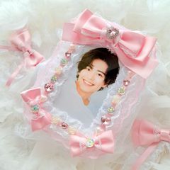 硬質ケース 推しカラー 硬質デコケース 硬質ケースデコ デコケース レースデコ 写真ケース アイドル写真 公式ブロマイド写真 B7 L版ケース ピンク ギフト 卒業式 入学式 結婚式 ラッピング