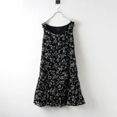 トッカ TOCCA フラワー刺繍 ノースリーブワンピース 0/■ブラック ドレス 膝丈 フリル ギャザー フレア 花柄 シアー【2400014290288】