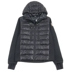 極美品○MONCLER GRENOBLE モンクレール グルノーブル 2021年製 G20979B00009 C9043 CARDIGAN ロゴワッペン付き ニット切替 フーデッド ダウンジャケット ブラック L 正規品 メンズ