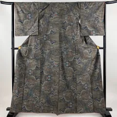 大島紬 美品 逸品 証紙 都喜ヱ門 菊 灰白 袷 身丈160.5cm 裄