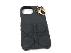 ChristianDior ディオール レディディオール カナージュ レザー iPhone14PRO 対応 アイフォンケース スマホケース ブラック系 FH7547