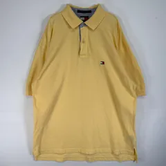 古着 90's/90年代 トミーヒルフィガー TOMMY HILFIGER 鹿の子 半袖 ポロシャツ ロゴ 刺繍 2ボタン フラッグタグ L  イエロー 無地 メンズ