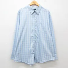 XL/古着 長袖 シャツ メンズ 大きいサイズ ロング丈 薄紺他 ネイビー チェック 25mar11 中古 トップス