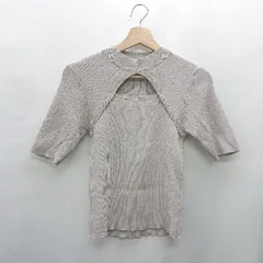 ◇ ⊂ Φ INGNI イング フロントスリット 半袖 リブニット サイズ表記なし グレー レディース E  【1502060037068】