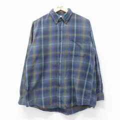 L/古着 エルエルビーン LLBEAN 長袖 フランネル シャツ メンズ 90s コットン ボタンダウン 紺他 ネイビー チェック 25aug28 中古 トップス