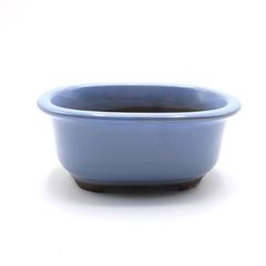 【未使用】盆栽鉢 5号 小判エン付鉢 水色 均窯釉 瀬戸焼 陶器 深め 山野草 雑木 松柏 小品 小さい 約16センチ 植木鉢 苔 うめきち盆栽用品店