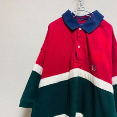 【超希少】80s - 90s OLD TOMMY HILFIGER ロゴ刺繍 マルチカラー ポロシャツ レトロ ビンテージ【FU000025】
