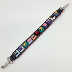 FENDI フェンディ レザー ミニストラップユー ロックスタッズ バッグ用 ショルダーストラップ 肩掛け ブラック×マルチカラー シルバー金具 【中古】Aランク　2_221