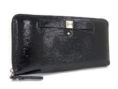 ■美品■ kate spade ケイトスペード PWRU3564 パテントレザー ラウンドファスナー 長財布 ウォレット レディース ブラック系 DG4723