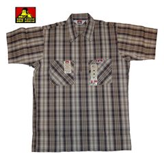 送料無料！BEN DAVIS ベンデイビス ハーフジップ ワークシャツ 半袖チェック USA製 KHAKI×GREY　M