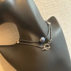 【ハンドメイド】アクセサリー ネックレス パール × ビーズ マンテル 3way タイプ ネイビー パープル 001