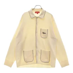 SUPREME (シュプリーム) 22AW Contrast Stitch Button Up コントラスト ステッチ ボタン アップ ロゴ刺繍カーディガン 襟付きニットシャツ アイボリー