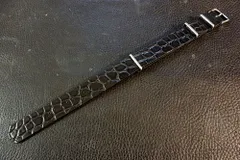 ◆Leather NATO G10 Strap◆高品質国産本革クロコ型押しカーフ丸腑 ブラック CustomOrder(ラグ幅/バックルカラー)受注生産(納期10日前後) 腕時計ベルト 黒