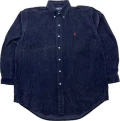 90s ☆ RALPH LAUREN ☆ BLAIRE 厚手 コーデュロイ ボタンダウン シャツ ネイビー L 上品 ルーズ アメカジ 古着 ラルフローレン■DC273