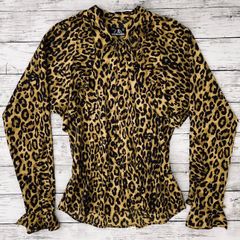 【希少】HYSTERIC GLAMOUR  ヒステリックグラマー レオパード ブラウス 長袖 シャツ/ヒョウ 豹 総柄/リボン フリル/フリー サイズ F/ポリエステル/01181AH02/ 服飾 (72-2025-0707-KO-003)