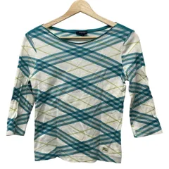 Burberry LONDON(バーバリーロンドン) 七分袖カットソー サイズ1 S レディース美品  - 白×ブルーグリーン×イエローグリーン チェック柄