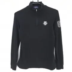 【美品】パーリーゲイツ 長袖ハイネックシャツ 黒×白 表微起毛 アクリル混 ハーフジップ レディース 0(S) ゴルフウェア PEARLY GATES