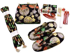 着物美人 送料込み 七五三 女の子 箱セコセット 中 M 3歳4歳5歳 女の子着物用 七五三着物用 3歳着物用 女の子箱セコ  女の子草履バック 女の子帯締め 子供 女児 キッズ ジュニア 箱セコ 草履 18cm バック 帯締め【黒 金 手毬】m522200