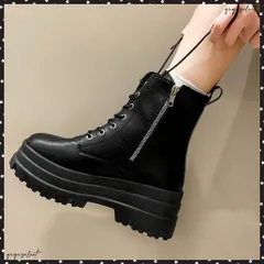 ショートブーツ厚底 ワークブーツ美脚脚長 カッコいい ミドルブーツ レディース 履きやすい ストームブーツ サイドジップ 歩きやすい合皮ブーツ 韓国風カジュアル靴 フラットブーツ人気 疲れないブーツ 黒 おしゃれ 秋冬くつ
