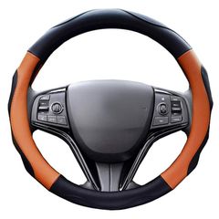 ZATOOTO ハンドルカバー 軽自動車 sサイズ ステアリングカバー 3Dグリップ 滑り止め 握りやすい アクセサリー 普通車 レザー ブラック＋ブラウン LY06-BC