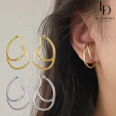 C043 イヤーカフ イヤカフ イヤリング イヤーカフス 大ぶり 両耳用 18Kゴールド シルバー 金属アレルギー対応 金アレ 穴なしピアス 