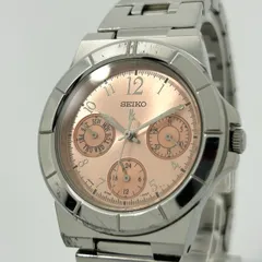 【稼働品／箱付き】SEIKO LUKIA セイコー ルキア ユニセックス腕時計 5Y89-0B30 ピンク文字盤 クオーツ マルチファンクション デイデイト 24時間 ラウンド アナログ 10気圧防水 ステンレス エレガント クラシック クリーニング済み G1