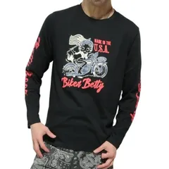 ベティーブープ ベティちゃん 服 tシャツ 長袖tシャツ メンズ 発砲プリント 星条旗 バイクライダー ベティー グッズ ベティ・ブープ Tシャツ ロンT 長袖 通販 キャラクター ブラック betty boop M-XL