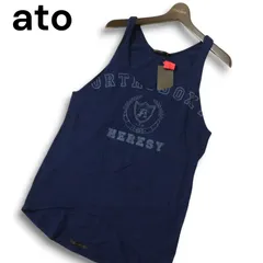 【新品 未使用】 ato アトウ 春夏 ロゴプリント★ タンクトップ ノースリーブ カットソー Sz.46 メンズ 紺 ネイビー 日本製