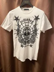 MADE IN ITALY製 DSQUARED2 スカル柄半袖クルーネックTシャツ ホワイト Sサイズ