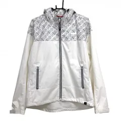 【美品】ニューバランスゴルフ ジップパーカー 白×黒 上部英字 裏地メッシュ 裾ドローコード メンズ 5(L) ゴルフウェア New Balance