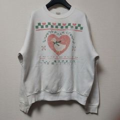 80年代 USA製 FRUIT OF THE LOOM プリント スウェット 長袖 プルオーバー アヒル アニマル ホワイト 白 (XL) ビンテージ 中古 古着 05K1401