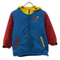 ミキハウス 刺繍 フード付き 中綿ジャケット 120 ブルー×レッド mikihouse キッズ