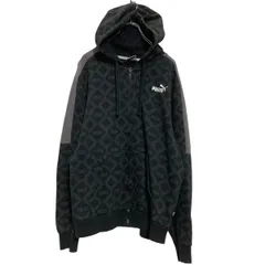 PUMA ジップアップ プリントスウェット パーカー L ブラック プーマ 総柄 古着卸 アメリカ仕入 a701-5398