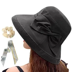 [F.ZH] 帽子 レディース uvカット日除け帽子つば広 紫外線カット 折りたたみ 持ち運び リボン付き小顔効果R9195